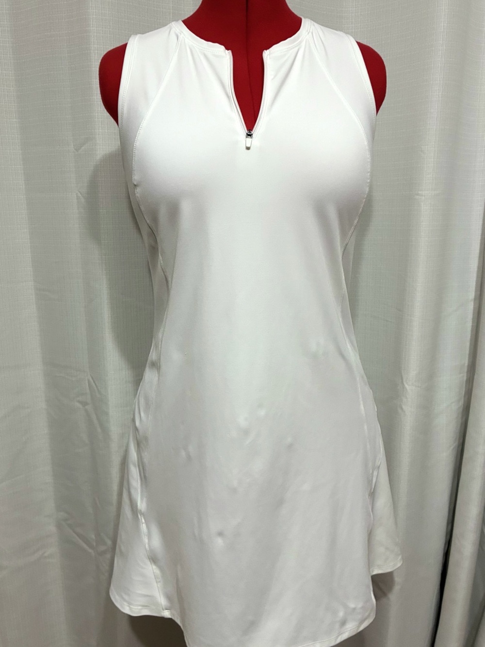 MTA Sport White Zip-Front One-Piece Swim Dress